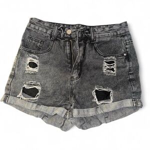Distressed Gray Denim Shorts